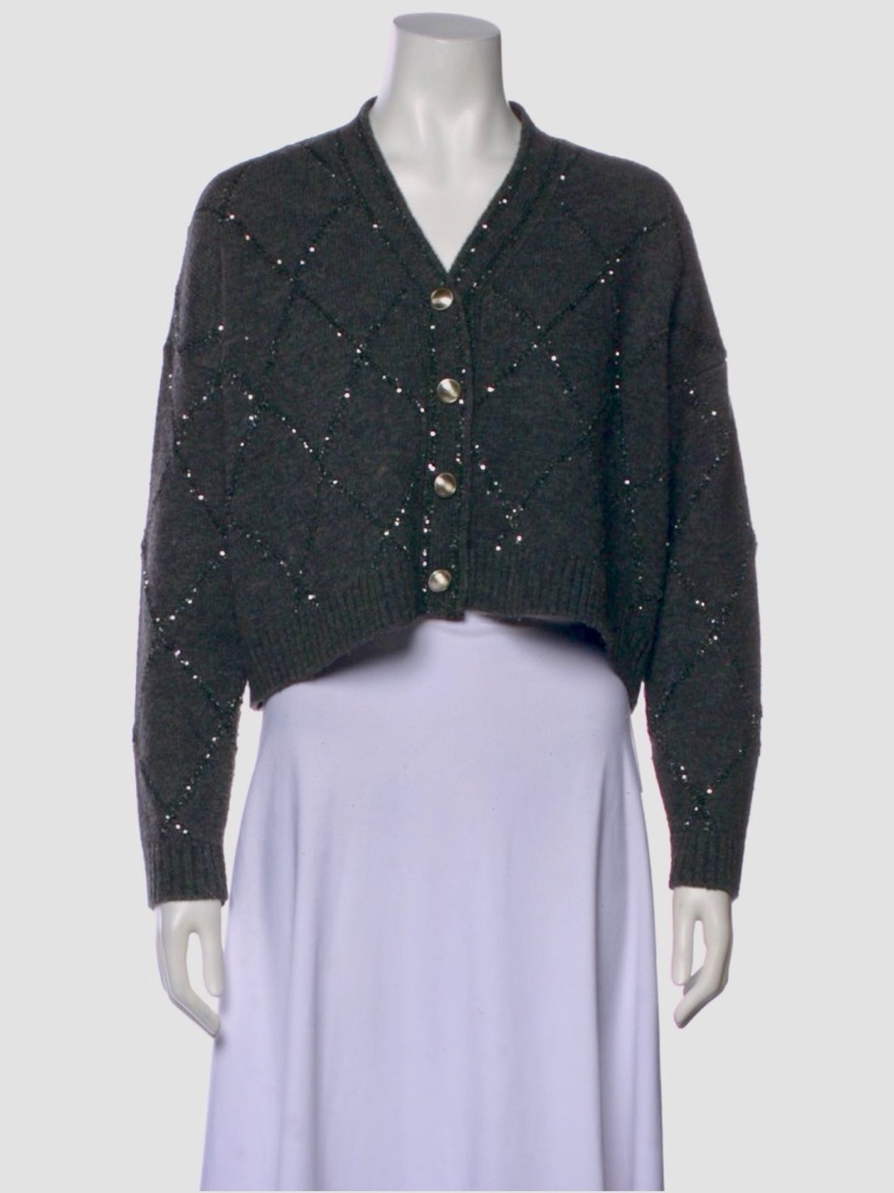 Christian Lacroix Wool V-Neck Boxy Sweater Cardigan with Embellishments. size S - Picture 3 of 11